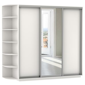 Шкаф 3-дверный Экспресс (ДСП/Зеркало/ДСП) со стеллажом, 2700х600х2200, белый снег в Перми - предосмотр