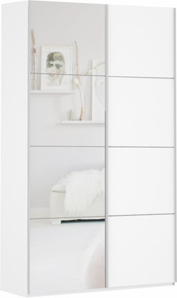 Шкаф 2-створчатый Прайм (ДСП/Зеркало) 1200x570x2300, белый снег в Березниках - изображение