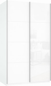 Шкаф-купе 2-х дверный Прайм (ДСП/Белое стекло) 1400x570x2300, белый снег в Перми - предосмотр