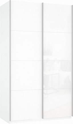 Шкаф-купе 2-х дверный Прайм (ДСП/Белое стекло) 1400x570x2300, белый снег в Перми - изображение