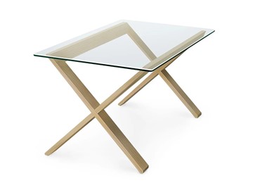 Стеклянный столик Оникс-11, Натуральный массив/Прозрачное стекло в Березниках