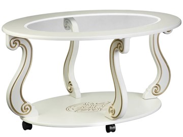 Стеклянный стол Овация-С, на колесах, слоновая кость-золото в Перми