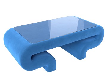 Стеклянный журнальный столик Волна, голубой (велюр) в Березниках