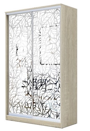 Шкаф 2200х1682х620 два зеркала, "Листья" ХИТ 22-17-66-17 Дуб Сонома в Перми - изображение