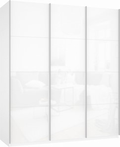 Шкаф трехдверный Прайм (3 Белое стекло) 1800x570x2300, белый снег в Перми