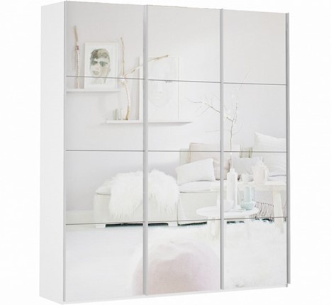 Шкаф 3-х дверный Прайм (3 зеркало) 2100x570x2300, белый снег в Перми - изображение