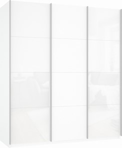 Шкаф-купе 3-х створчатый Прайм (Белое стекло/ДСП/Белое стекло) 1800x570x2300, белый снег в Перми