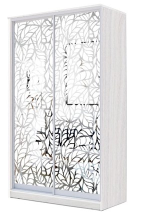 Шкаф 2200х1500х620 два зеркала, "Листья" ХИТ 22-15-66-17 Ясень анкор светлый в Перми - изображение