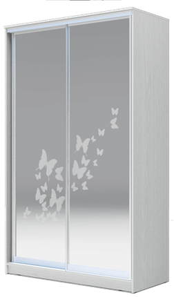Шкаф 2-х дверный 2400х1200х620 два зеркала, "Бабочки" ХИТ 24-12-66-05 Белая шагрень в Перми - изображение