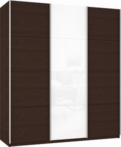 Шкаф 3-х створчатый Прайм (ДСП/Белое стекло/ДСП) 1800x570x2300, венге в Перми - предосмотр