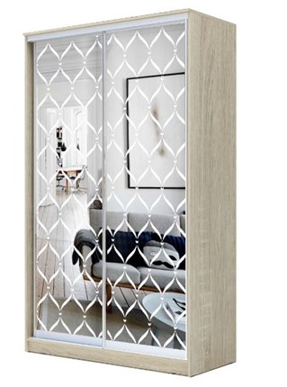 Шкаф 2-х дверный 2300х1200х420 два зеркала, "Сетка" ХИТ 23-4-12-66-16 Дуб Сонома в Перми - изображение