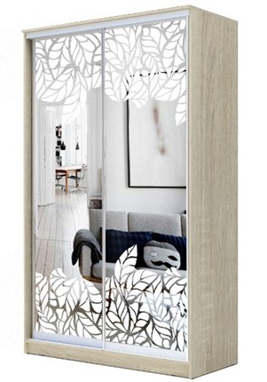 Шкаф 2200х1682х420 два зеркала, "Лист малый" ХИТ 22-4-17-66-18 Дуб Сонома в Перми - изображение