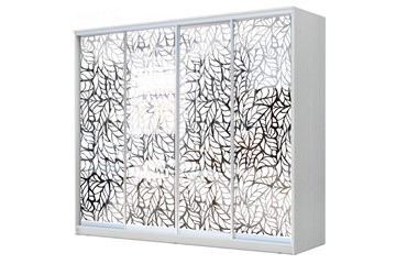 Шкаф-купе 4-х дверный 22-24/2-6666, Пескоструйный рисунок "Лист", Белый в Перми