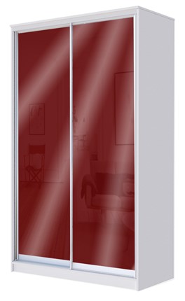 Шкаф 2-х дверный 2200х1362х420 с цветным стеклом ХИТ 22-4-14-22 Бургунд 312, Белый в Перми - изображение
