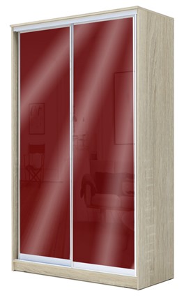 Шкаф 2-х створчатый 2200х1682х620 с цветным стеклом ХИТ 22-17-22, Бургунд 312, Дуб сонома в Перми - изображение