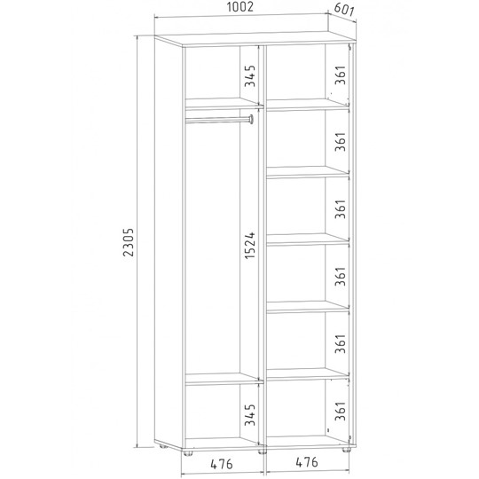 Шкаф двухдверный Акцент-Лайт 2-З 2303х1000х600, Дуб крафт в Перми - изображение 1