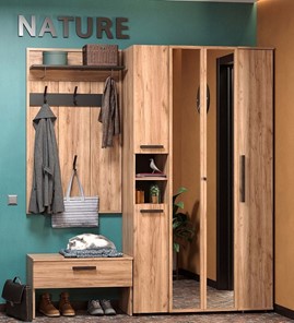 Шкаф для одежды Nature 87, фасад зеркало, Дуб табачный Craft-Черный в Перми - предосмотр 5