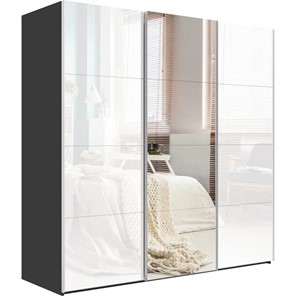 Шкаф Эста, стекло белое/зеркало/стекло белое, 3000x660x2400, серый диамант в Перми