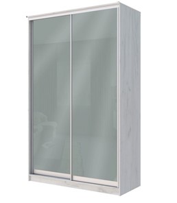Шкаф 2-х дверный Хит-22-12-22 с цветным стеклом, средне-серый 074, Дуб крафт белый в Перми - предосмотр