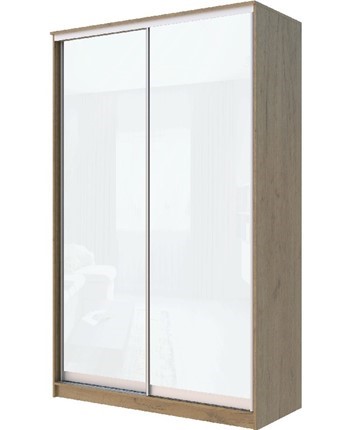 Шкаф 2-х дверный Хит-22-14-22 с цветным стеклом, белое №10, Дуб крафт золотой в Перми - изображение