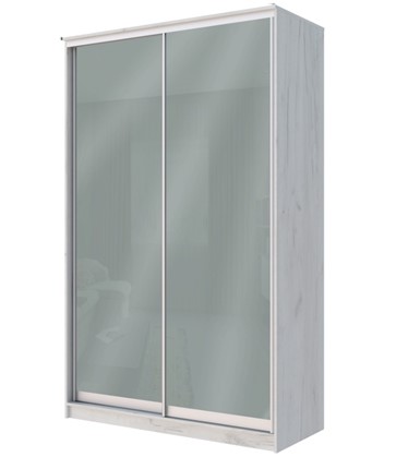 Шкаф 2-х створчатый Хит-22-4-12/2-22 с цветным стеклом, средне-серый 074, Дуб крафт белый в Березниках - изображение