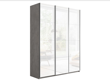 Шкаф-купе Прайм (3 Белое стекло) 1800x570x2300, бетон в Перми - предосмотр