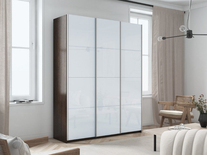 Шкаф Прайм (3 Белое стекло) 1800x570x2300, венге в Перми - изображение 3