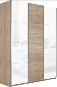 Шкаф трехстворчатый Прайм (Белое стекло/ДСП/Белое стекло) 1800x570x2300, дуб сонома в Березниках