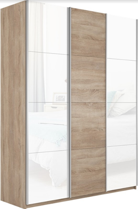 Шкаф трехстворчатый Прайм (Белое стекло/ДСП/Белое стекло) 1800x570x2300, дуб сонома в Перми - изображение