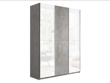Шкаф 3-х створчатый Прайм (Белое стекло/ДСП/Белое стекло) 2100x570x2300, бетон в Перми - предосмотр