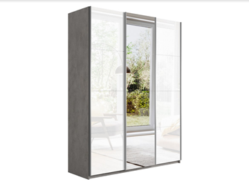 Шкаф трехстворчатый Прайм (Белое стекло/Зеркало/Белое стекло) 1800x570x2300, бетон в Перми - предосмотр