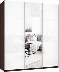 Шкаф-купе Прайм (Белое стекло/Зеркало/Белое стекло) 2100x570x2300, венге в Перми