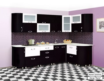 Модульная кухня Мыло 128 2700х1500, цвет Черный/Белый металлик в Перми - предосмотр