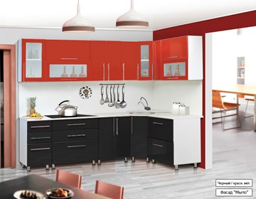 Модульная кухня Марибель Мыло 224 2600х1600, цвет Черный/Красный металлик в Перми