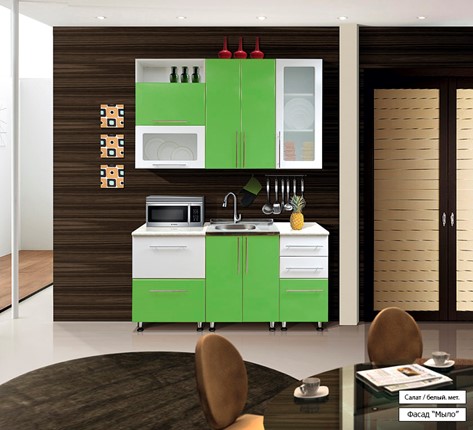 Кухонный гарнитур Мыло 224 1600х718, цвет Салат/Белый металлик в Перми - изображение