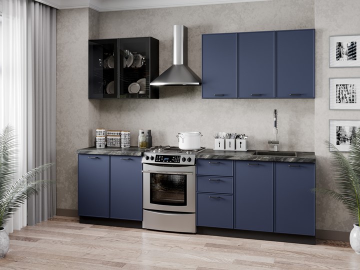 Гарнитур кухонный 2600 Индиго, Черный/Темно-синий в Чайковском - изображение