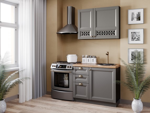 Модульная кухня Амели-3 1600, Чёрный/Оникс серый в Перми - изображение