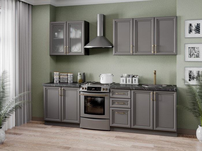 Кухонный гарнитур Джелатто 2600, Чёрный/Оникс серый в Перми - изображение