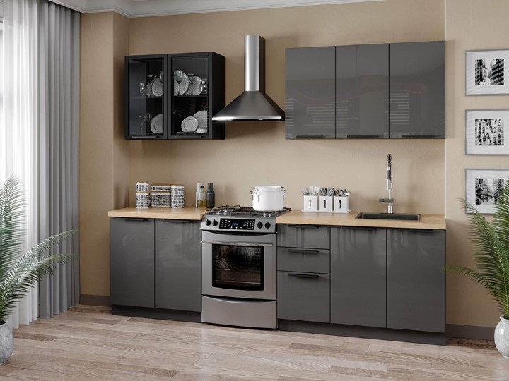 Модульная кухня Герда 2600 (Черный/Антрацит глянец) в Перми - изображение