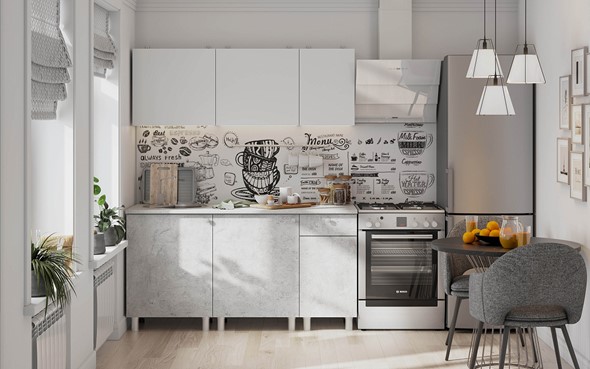 Готовая кухня КГ-1 1600, белый/белый/цемент светлый/антарес в Чайковском - изображение