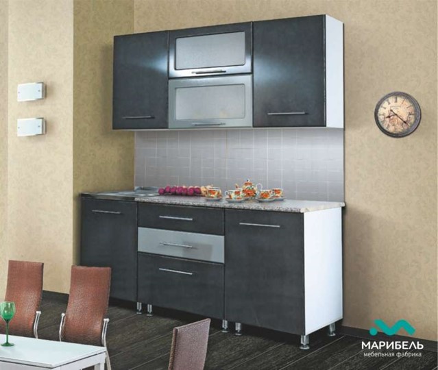 Гарнитур кухонный Мыло 224 2000х718, цвет Черный/Белый металлик в Соликамске - изображение 2