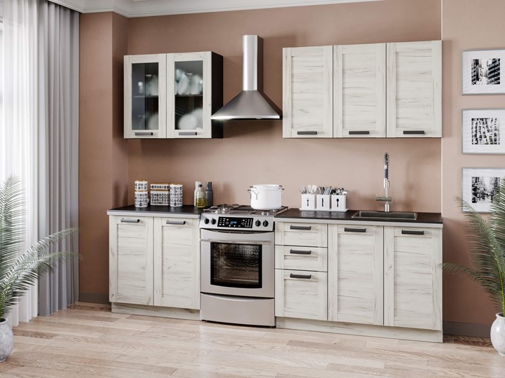 Кухонный гарнитур Винченца 2600 (Чёрный/Дуб крафт белый) в Перми - изображение