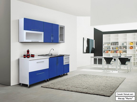 Модульная кухня Мыло 224 2000х718, цвет Синий/Белый металлик в Чайковском - изображение