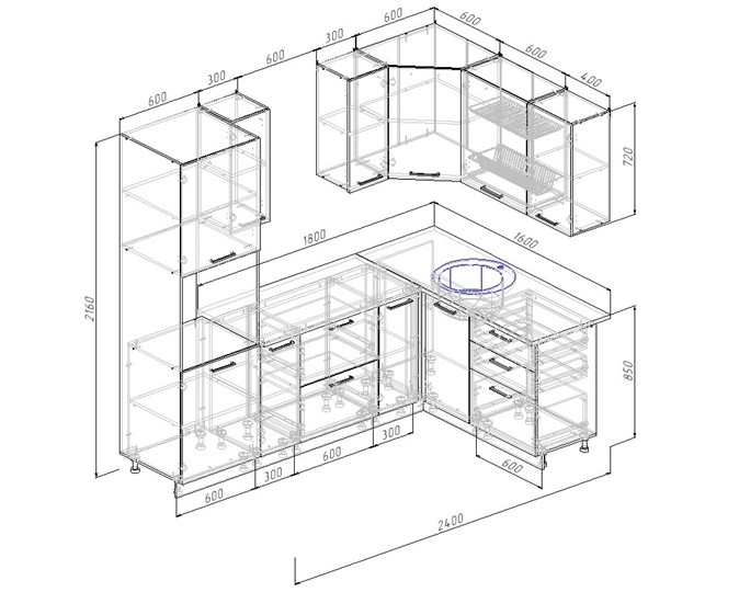 Кухонный угловой гарнитур Латте-2400х1600 в Перми - изображение 1