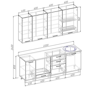 Модульный кухонный гарнитур Вегас-2200 в Перми - предосмотр 2