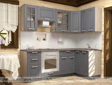 Модульная кухня Прованс 2200х1200, цвет Черный ясень/Дуб баррик в Перми