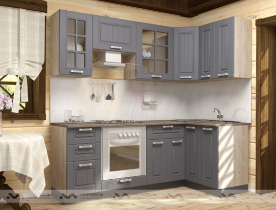 Модульная кухня Прованс 2200х1200, цвет Черный ясень/Дуб баррик в Соликамске - изображение