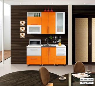 Кухонный гарнитур Мыло 224 1600х718, цвет Оранжевый/Белый металлик в Перми - предосмотр