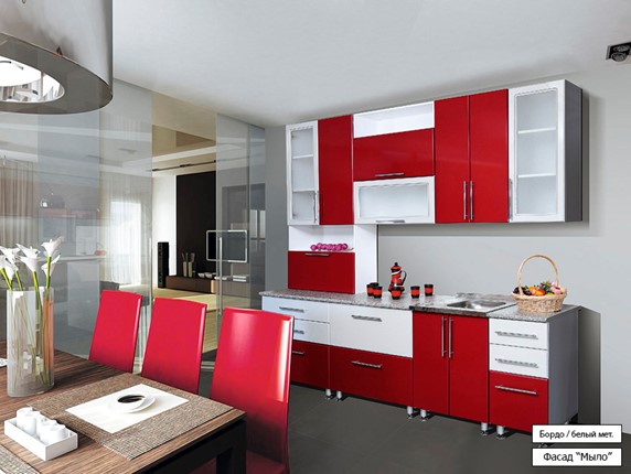 Кухня Мыло 224 2600, цвет Бордо/Белый металлик в Перми - изображение