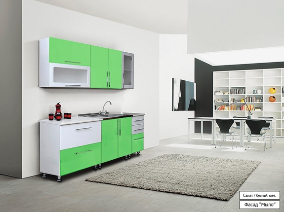 Кухонный гарнитур Мыло 224 2000х718, цвет Салат/Белый металлик в Перми - изображение